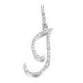 Silver cursive letter J pendant necklace with sparkling micro-pave cubic zirconia crystals - I (Silver)