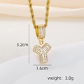 18k gold plated letter Y pendant necklace with cubic zirconia stones and rope chain - Y Style - Gold (Pendant And Rope Chain)