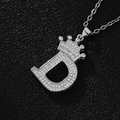 Silver crown letter D pendant necklace with sparkling cubic zirconia on black leather - Silver Letter D Pendant Only (Without Chain)