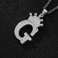 Hip hop silver crown letter G necklace pendant encrusted with sparkling white cubic zirconia - Silver Letter G Pendant Only (Without Chain)