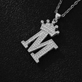 Silver crown letter M pendant necklace with sparkling cubic zirconia on black leather - Silver Letter M Pendant Only (Without Chain)