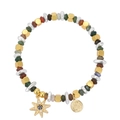 Beaded bracelet with star and coin charms, featuring colorful natural stones and gold beads - Eight-Pointed Star Indian Agate Beaded / Gold