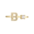 Elegante anillo abierto letra B bañado en oro 18K con piedras de circón para mujer - Abierto Ajustable / Anillo Oro Zirconia Letra B