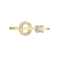 Anillo bañado en oro de 18K con letra C de circonitas brillantes y una piedra redonda única - Abierto Ajustable / Anillo Oro Zirconia Letra C