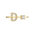 Anillo elegante bañado en oro de 18K con letra D de cristales y un circonio redondo - Abierto Ajustable / Anillo Oro Zirconia Letra D