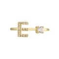 18K gold plated open ring with cubic zirconia letter E and round solitaire stone - Adjustable Open / Gold Initial E Zirconia Ring