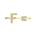 Minimalist 18K gold plated ring featuring letter F design and sparkling zircon stone - Adjustable Open / Gold Initial F Zirconia Ring