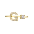 Adjustable 18K gold plated ring featuring letter G set with white cubic zirconia stones - Adjustable Open / Gold Initial G Zirconia Ring