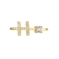 Elegant 18K gold plated ring featuring a crystal letter H and a round zircon stone - Adjustable Open / Gold Initial H Zirconia Ring