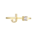 18K gold plated ring featuring letter J design with sparkling zircon stones - Adjustable Open / Gold Initial J Zirconia Ring