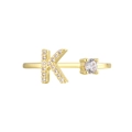 18K gold plated adjustable ring with zircon letter K and sparkling solitaire stone - Adjustable Open / Gold Initial K Zirconia Ring