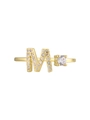 18K gold plated ring featuring a zircon-encrusted letter M and solitaire accent - Adjustable Open / Gold Initial M Zirconia Ring