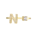 Adjustable 18K gold plated ring with letter N and sparkling cubic zirconia stones - Adjustable Open / Gold Initial N Zirconia Ring