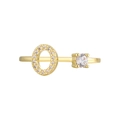18K gold plated ring with letter O design and zircon pavé and single round gemstone - Adjustable Open / Gold Initial O Zirconia Ring