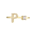 18K gold plated adjustable ring with zircon letter P and sparkling round cubic zirconia - Adjustable Open / Gold Initial P Zirconia Ring