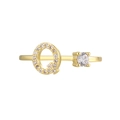 18K gold plated ring featuring letter Q with zircon pave and round brilliant solitaire - Adjustable Open / Gold Initial Q Zirconia Ring