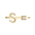 18K gold-plated open ring featuring a sparkling zircon-encrusted letter S and round stone - Adjustable Open / Gold Initial S Zirconia Ring