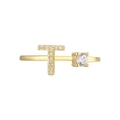 Adjustable 18K gold plated ring with letter T design and shimmering cubic zirconia - Adjustable Open / Gold Initial T Zirconia Ring