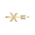 18K gold plated ring featuring a sparkling zircon-encrusted letter X for women - Adjustable Open / Gold Initial X Zirconia Ring