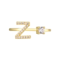 18K gold letter Z open ring featuring pavé zircons and a round solitaire stone - Adjustable Open / Gold Initial Z Zirconia Ring