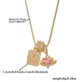 Golden necklace with cubic zirconia square letter A and pink heart planet pendants - Box Chain / Gold A