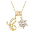 Goldene Schneeflocken-Halskette mit Kristallbuchstabe L Anhänger und Zirkonia - 18K-Gold / Gold C (Anhänger + Goldene Box-Kette)