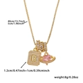 Gold-tone necklace with zircon letter B square pendant and pink heart planet charm - Box Chain / Gold B