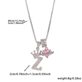 Detail of copper necklace with zircon crown letter Z and pink heart pendant - Silver Letter Z Style