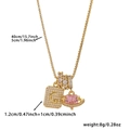 Gold letter G necklace with zircon square pendant and pink heart charm dimensions - Box Chain / Gold G
