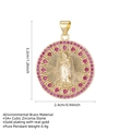 Pendente Vergine Maria in oro con pietre di zirconia rosa su sfondo bianco puro - Ciondolo Vergine Maria Tondo Zirconia Rosa (Senza Catena)