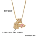 Gold letter H square pendant necklace with pink heart planet charm and zircon accents - Box Chain / Gold H