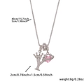 Detail of letter Y necklace pendant with crown design and pink heart gem in 8g weight - Silver Letter Y Style