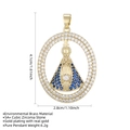 Gold-plated Virgin Mary pendant necklace with cubic zirconia, size 4.1cm x 2.8cm - Oval Blue Style / Gold; Large Blue Zirconia (Pendant Only)