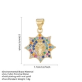 Pendaglio della Vergine Maria in oro ottagonale con pietre di zircone colorate - Ciondolo Vergine Maria Girasole Zirconia Colorata (Senza Catena)