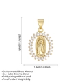 Dettaglio del ciondolo ovale della Vergine Maria in ottone dorato con zirconi - Ciondolo Vergine Maria Tondo Piccolo Zirconia Bianca (Senza Catena)