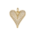 Vue détaillée du pendentif cœur en or 18 carats avec sertissage pavé de zircons - Style Cœur de Pêche Mince (Sans Chaîne)