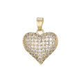 Close-up of 18K gold-plated heart pendant pavé-set with sparkling cubic zirconia crystals - Flat Heart Style (Without Chain)