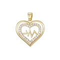 Pendentif cœur plaqué or 18 carats avec zircons et motif de ligne de battement de cœur - Heartbeat Style (Without Chain)