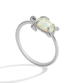 Anillo de tortuga vintage con una piedra de ópalo ovalada y acabado plateado - US 5 / Plata Opalo Blanco