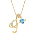 Golden necklace with a zircon alphabet G pendant and a blue heart star-ring gem charm - Gold G