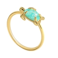 Anillo de tortuga marina dorada con piedra de opale azul ovalado sobre fondo blanco - US 5 / Dorado Piedra Azul