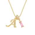 Collar bañado en oro de 18K con letra A de circonita y colgante de gema rosa - Letra A / Dorado