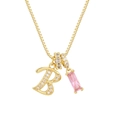 Collar chapado en oro 18K con colgante letra B de circón y gema rosa rectangular - Letra B / Dorado