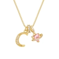 Collar bañado en oro de 18K con letra C de circón y colgantes de planeta corazón rosa - Letra C