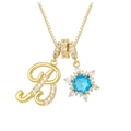 18K gold plated necklace set with blue zircon snowflake and crystal letter R pendant - Gold - Letter B