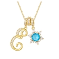 Detail of 18K gold letter G pendant with blue gemstone and snowflake zircons necklace - Gold - Letter E