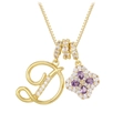 Detail of gold box chain with sparkling zircon letter D and purple gemstone clover pendant - Gold (D)