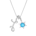 Detailed view of silver letter J necklace with sparkling blue zircon snowflake pendant - Silver-Letter I