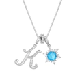 Detail of silver necklace with zircon letter K pendant and blue gemstone snowflake charm - Silver-Letter K