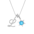 Detail of silver letter L and snowflake pendant necklace with blue zircon on box chain - Silver-Letter L